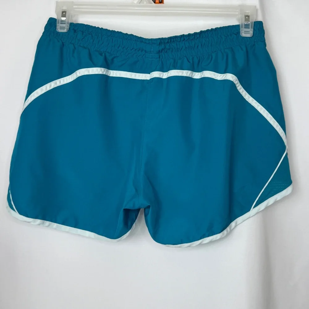 Adidas Womens Running Shorts Teal Blue White Trim Yellow Logo Size Medium
